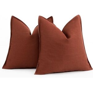 Set of Two clay Red & Linen Beige Throw Linen Pillow Covers - 2 sided